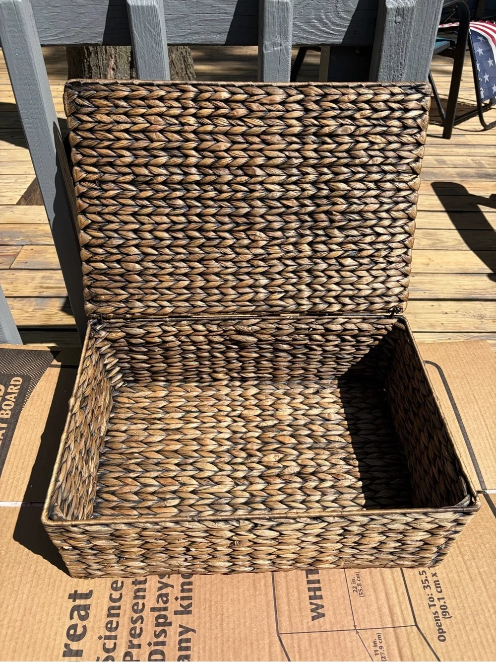 Woven Seagrass Storage Basket - attached lid Brown